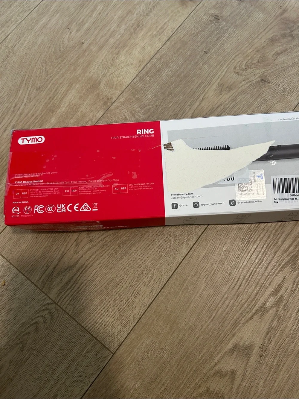 TYMO RING Hair Straightener Brush, Flat, grey, NWT Open box